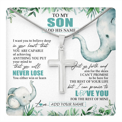 Stainless Cross Necklace Stainless Steel | 1 | Personalized To My Son Necklace From Mom Dad Mother Father You Will Never Lose Elephant Son Birthday Gifts Graduation Christmas Custom Gift Box Message Card | teecentury