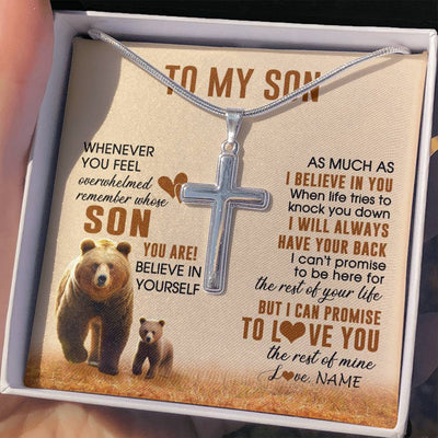 Stainless Cross Necklace Stainless Steel | 2 | Personalized To My Son Necklace From Mom Dad Mother Whenever You Feel Bear Son Birthday Gifts Gifts Graduation Christmas Customized Gift Box Message Card | teecentury