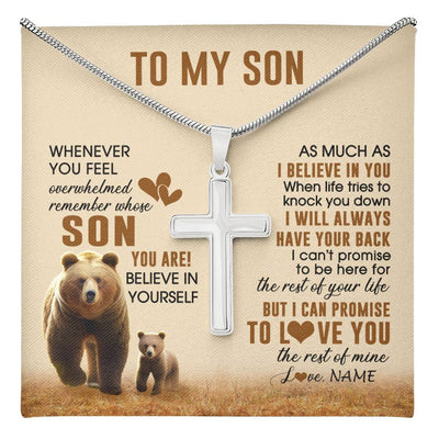 Stainless Cross Necklace Stainless Steel | 1 | Personalized To My Son Necklace From Mom Dad Mother Whenever You Feel Bear Son Birthday Gifts Gifts Graduation Christmas Customized Gift Box Message Card | teecentury