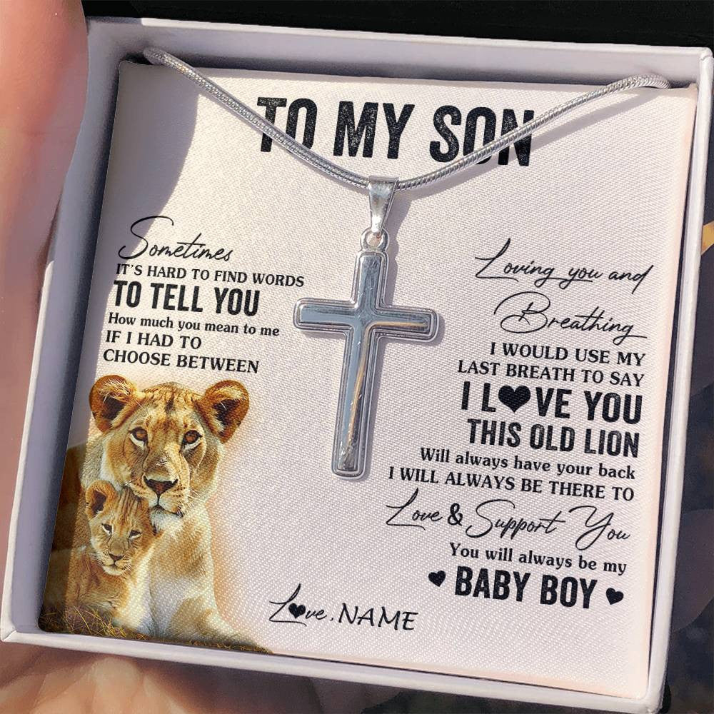 Stainless Cross Necklace Stainless Steel | 2 | Personalized To My Son Necklace From Mom Mother I Love You This Old Lion Son Birthday Graduation Christmas Customized Gift Box Message Card | teecentury