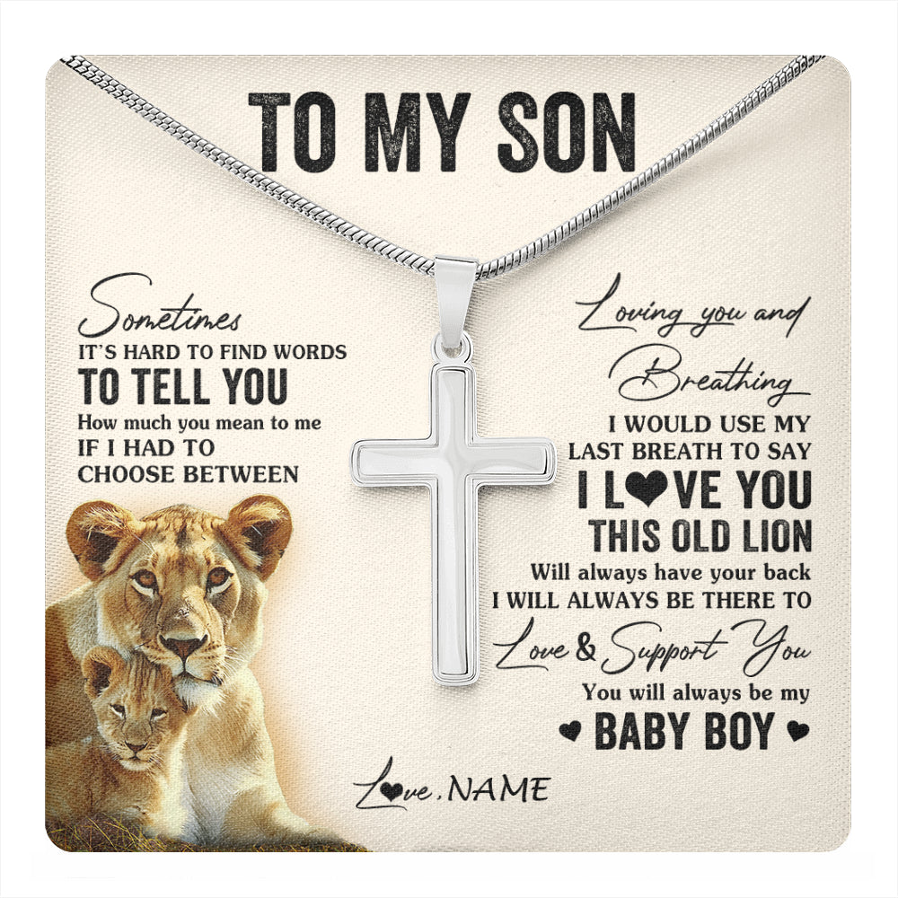 Stainless Cross Necklace Stainless Steel | 1 | Personalized To My Son Necklace From Mom Mother I Love You This Old Lion Son Birthday Graduation Christmas Customized Gift Box Message Card | teecentury