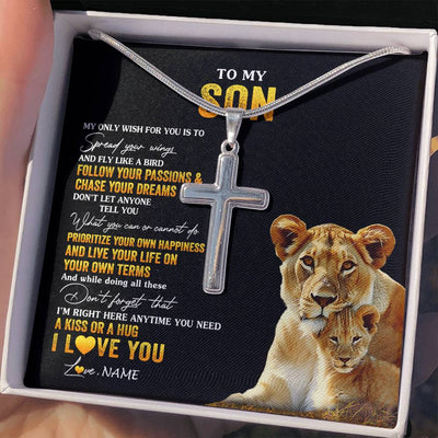 Stainless Cross Necklace Stainless Steel | 2 | Personalized To My Son Necklace From Mom Mother Lion My Only Wish For You Son Birthday Graduation Christmas Customized Gift Box Message Card | teecentury