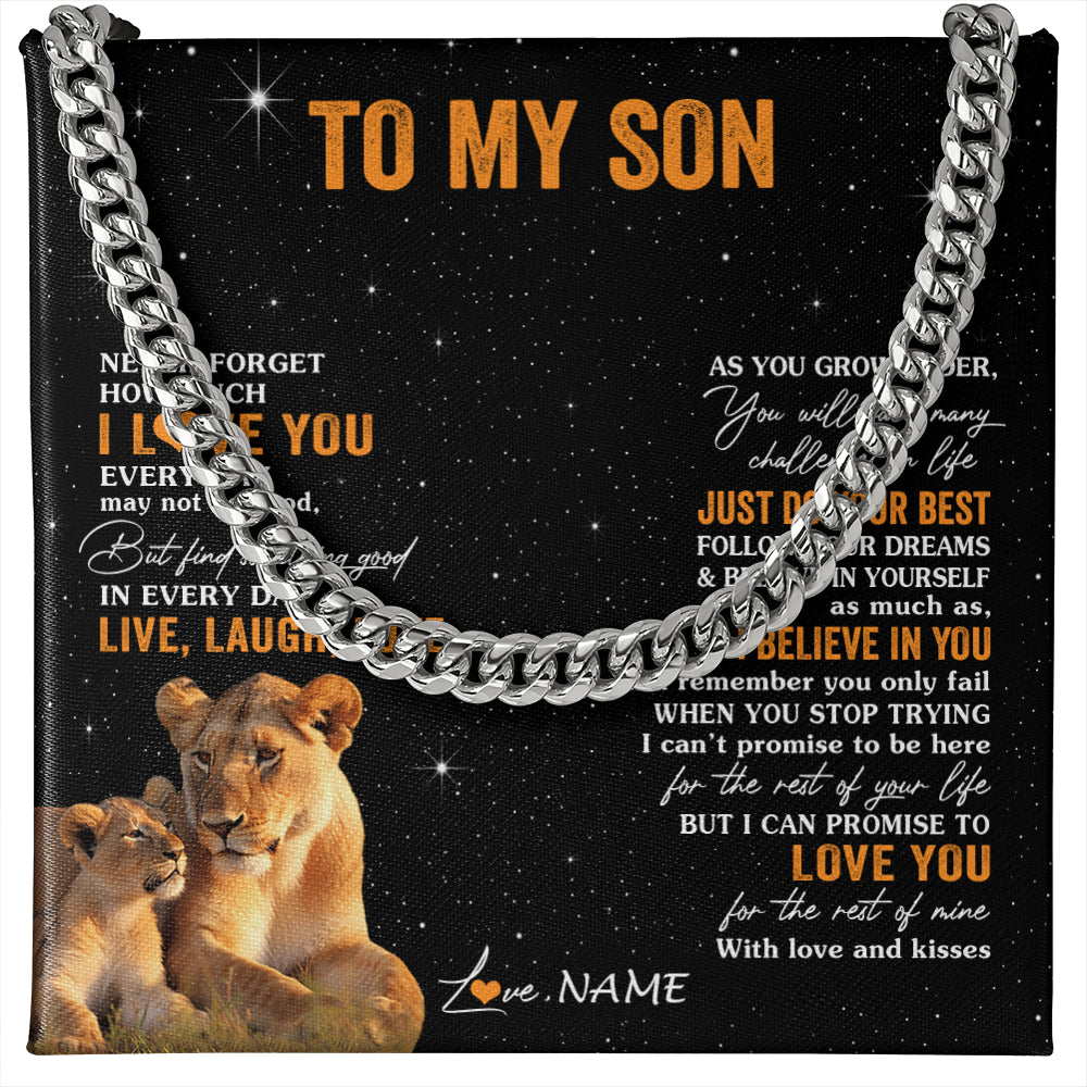 Cuban Link Chain Necklace Stainless Steel | 1 | Personalized To My Son Necklace From Mom Mother Live Laugh Love Lion Son Birthday Gifts Positive Graduation Christmas Customized Gift Box Message Card | teecentury