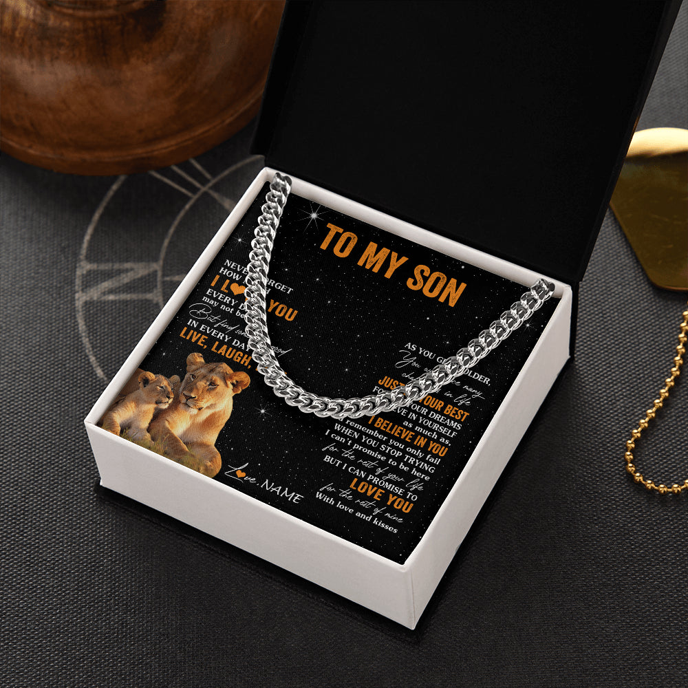 Cuban Link Chain Necklace Stainless Steel | 2 | Personalized To My Son Necklace From Mom Mother Live Laugh Love Lion Son Birthday Gifts Positive Graduation Christmas Customized Gift Box Message Card | teecentury