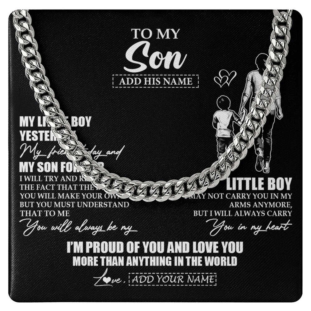 Cuban Link Chain Necklace Stainless Steel | 1 | Personalized To My Son Necklace From Mom Mother My Boy My Friend Proud And Love Son Birthday Gifts Graduation Christmas Custom Gift Box Message Card | https://teecentury.