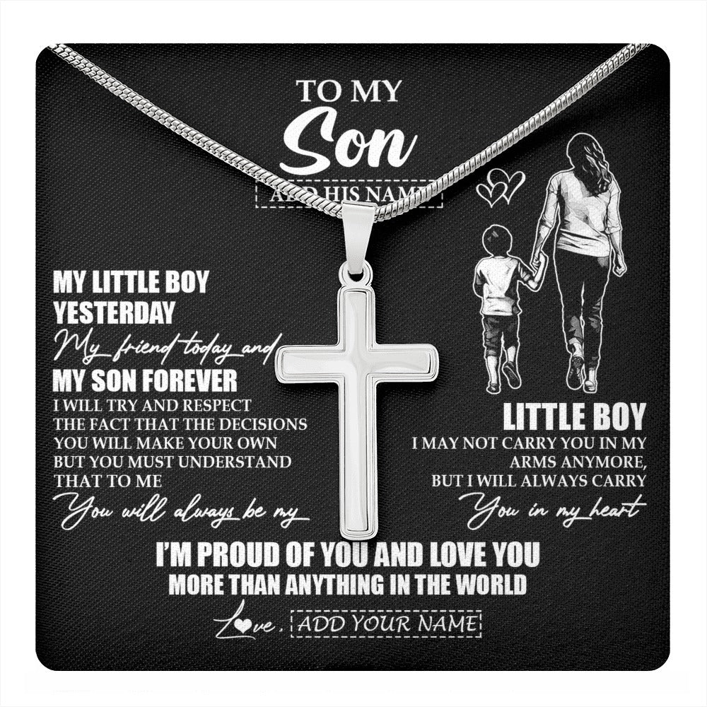 Stainless Cross Necklace Stainless Steel | 1 | Personalized To My Son Necklace From Mom Mother My Boy My Friend Proud And Love Son Birthday Gifts Graduation Christmas Custom Gift Box Message Card | https://teecentury.