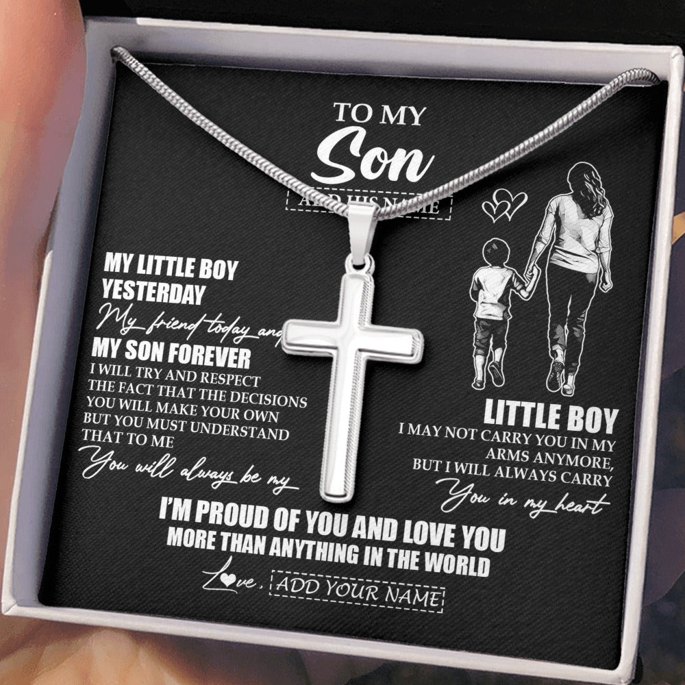 Stainless Cross Necklace Stainless Steel | 2 | Personalized To My Son Necklace From Mom Mother My Boy My Friend Proud And Love Son Birthday Gifts Graduation Christmas Custom Gift Box Message Card | https://teecentury.