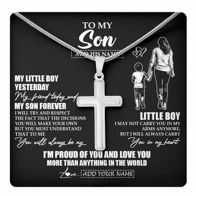 Stainless Cross Necklace Stainless Steel | 1 | Personalized To My Son Necklace From Mom Mother My Boy My Friend Proud And Love Son Birthday Gifts Graduation Christmas Custom Gift Box Message Card | https://teecentury.