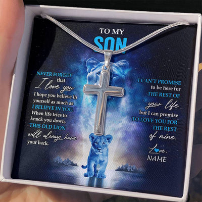 Stainless Cross Necklace Stainless Steel | 2 | Personalized To My Son Necklace From Mom Mother Never Forget I Love You Lion Son Jewelry Birthday Graduation Christmas Customized Message Card | teecentury