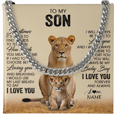 Cuban Link Chain Necklace Stainless Steel | 1 | Personalized To My Son Necklace From Mom Mother Sometimes It's Hard Lion Son Gift Birthday Jewelry Graduation Christmas Customized Gift Box Message Card | teecentury