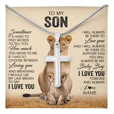 Stainless Cross Necklace Stainless Steel | 1 | Personalized To My Son Necklace From Mom Mother Sometimes It's Hard Lion Son Gift Birthday Jewelry Graduation Christmas Customized Gift Box Message Card | teecentury
