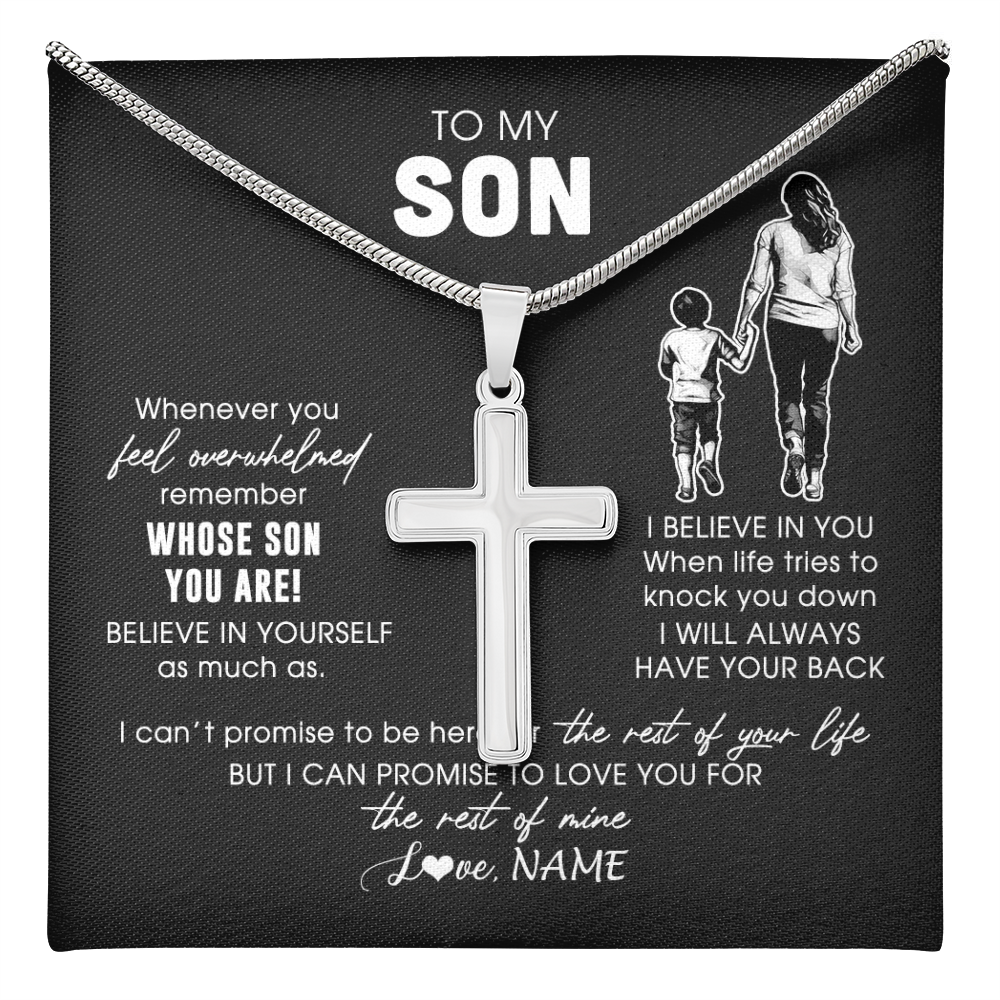 Stainless Cross Necklace Stainless Steel | 1 | Personalized To My Son Necklace From Mom Mother Whenever You Feel Overwhelmed Daughter Jewelry Birthday Graduation Christmas Customized Gift Box Message Card | teecentury