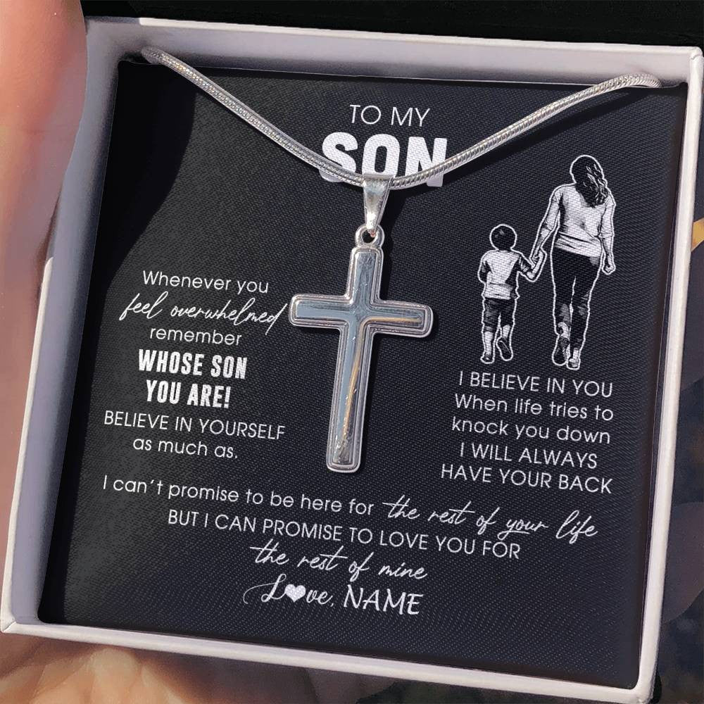 Stainless Cross Necklace Stainless Steel | 2 | Personalized To My Son Necklace From Mom Mother Whenever You Feel Overwhelmed Daughter Jewelry Birthday Graduation Christmas Customized Gift Box Message Card | teecentury