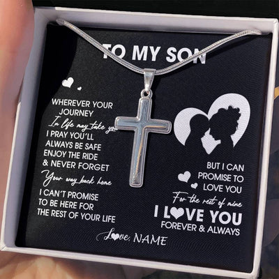 Stainless Cross Necklace Stainless Steel | 2 | Personalized To My Son Necklace From Mom Mother Wherever Your Journey Son Birthday Gifts Jewelry Graduation Christmas Customized Gift Box Message Card | teecentury