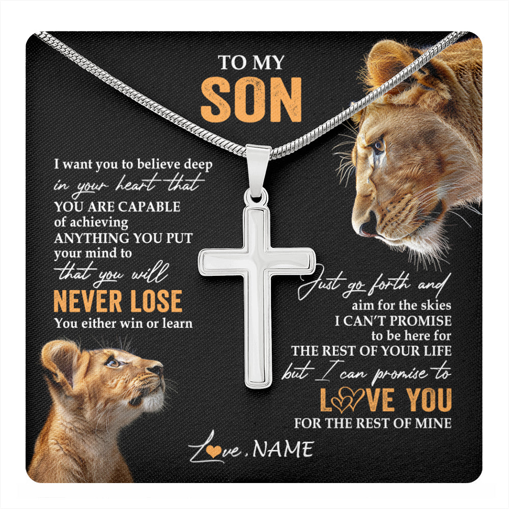 Stainless Cross Necklace Stainless Steel | 1 | Personalized To My Son Necklace From Mom Mother You Will Never Lose Lion Son Birthday Gifts Graduation Christmas Customized Gift Box Message Card | teecentury