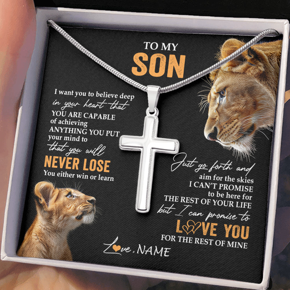 Stainless Cross Necklace Stainless Steel | 2 | Personalized To My Son Necklace From Mom Mother You Will Never Lose Lion Son Birthday Gifts Graduation Christmas Customized Gift Box Message Card | teecentury