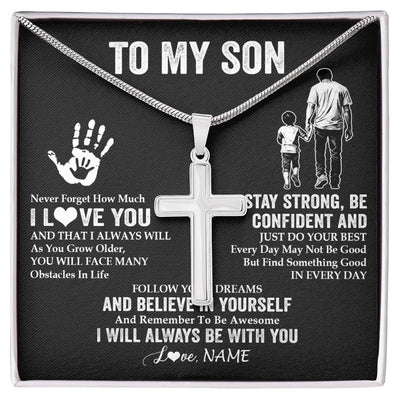 Stainless Cross Necklace Stainless Steel | 1 | Personalized To My Son Necklace I Love You Forever From Dad Father Son Birthday Gifts Christmas Thanksgiving Graduation Customized Gift Box Message Card | teecentury