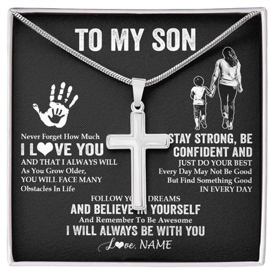 Stainless Cross Necklace Stainless Steel | 1 | Personalized To My Son Necklace I Love You Forever From Mom Mother Son Birthday Gifts Christmas Thanksgiving Graduation Customized Gift Box Message Card | teecentury