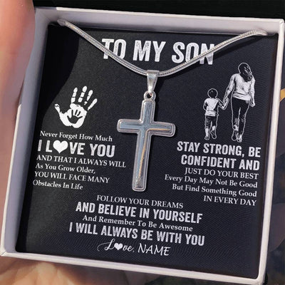Stainless Cross Necklace Stainless Steel | 2 | Personalized To My Son Necklace I Love You Forever From Mom Mother Son Birthday Gifts Christmas Thanksgiving Graduation Customized Gift Box Message Card | teecentury