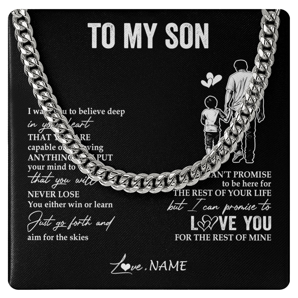 Cuban Link Chain Necklace Stainless Steel | 1 | Personalized To My Son Necklace You Will Never Lose From Dad Father Son Birthday Gifts Graduation Christmas Customized Gift Box Message Card | teecentury