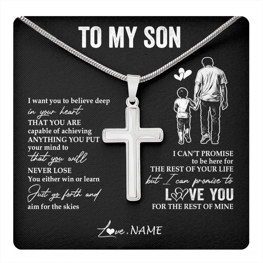 Stainless Cross Necklace Stainless Steel | 1 | Personalized To My Son Necklace You Will Never Lose From Dad Father Son Birthday Gifts Graduation Christmas Customized Gift Box Message Card | teecentury