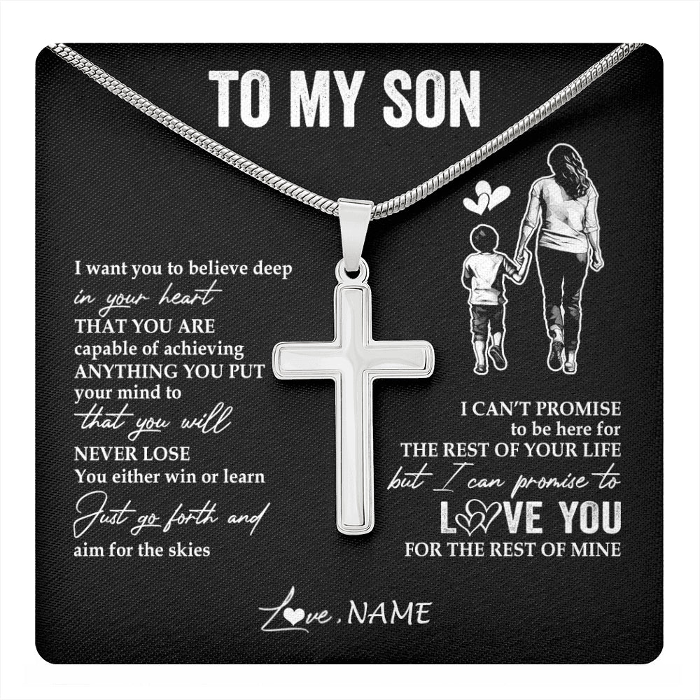 Stainless Cross Necklace Stainless Steel | 1 | Personalized To My Son Necklace You Will Never Lose From Mom Mother Son Birthday Gifts Graduation Christmas Customized Gift Box Message Card | teecentury