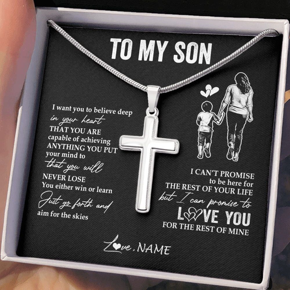 Stainless Cross Necklace Stainless Steel | 2 | Personalized To My Son Necklace You Will Never Lose From Mom Mother Son Birthday Gifts Graduation Christmas Customized Gift Box Message Card | teecentury
