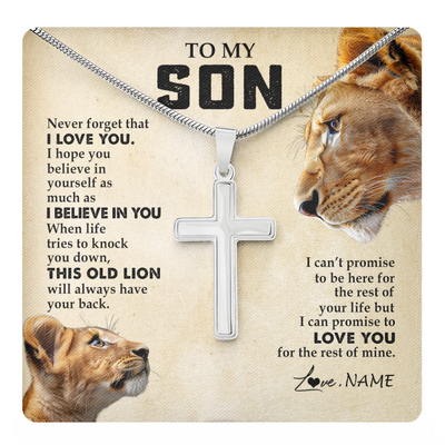 Stainless Cross Necklace Stainless Steel | 1 | Personalized To My Son Necklace from Mom Fahter Never Forget I Love You Lion Son Birthday Graduation Christmas Jewelry Customized Gift Box Message Card | teecentury