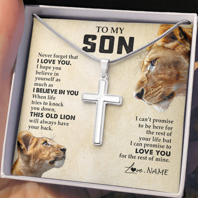 Stainless Cross Necklace Stainless Steel | 2 | Personalized To My Son Necklace from Mom Fahter Never Forget I Love You Lion Son Birthday Graduation Christmas Jewelry Customized Gift Box Message Card | teecentury