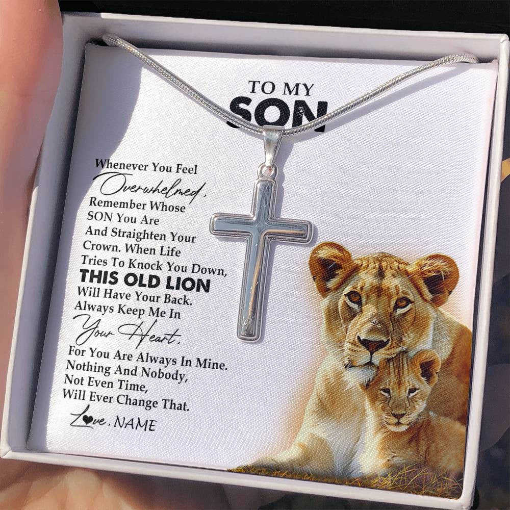 Stainless Cross Necklace Stainless Steel | 2 | Personalized To My Son Necklace from Mom Mother Whenever You Fell Overwhelmed Lion Son Birthday Graduation Christmas Jewelry Customized Gift Box Message Card | teecentury