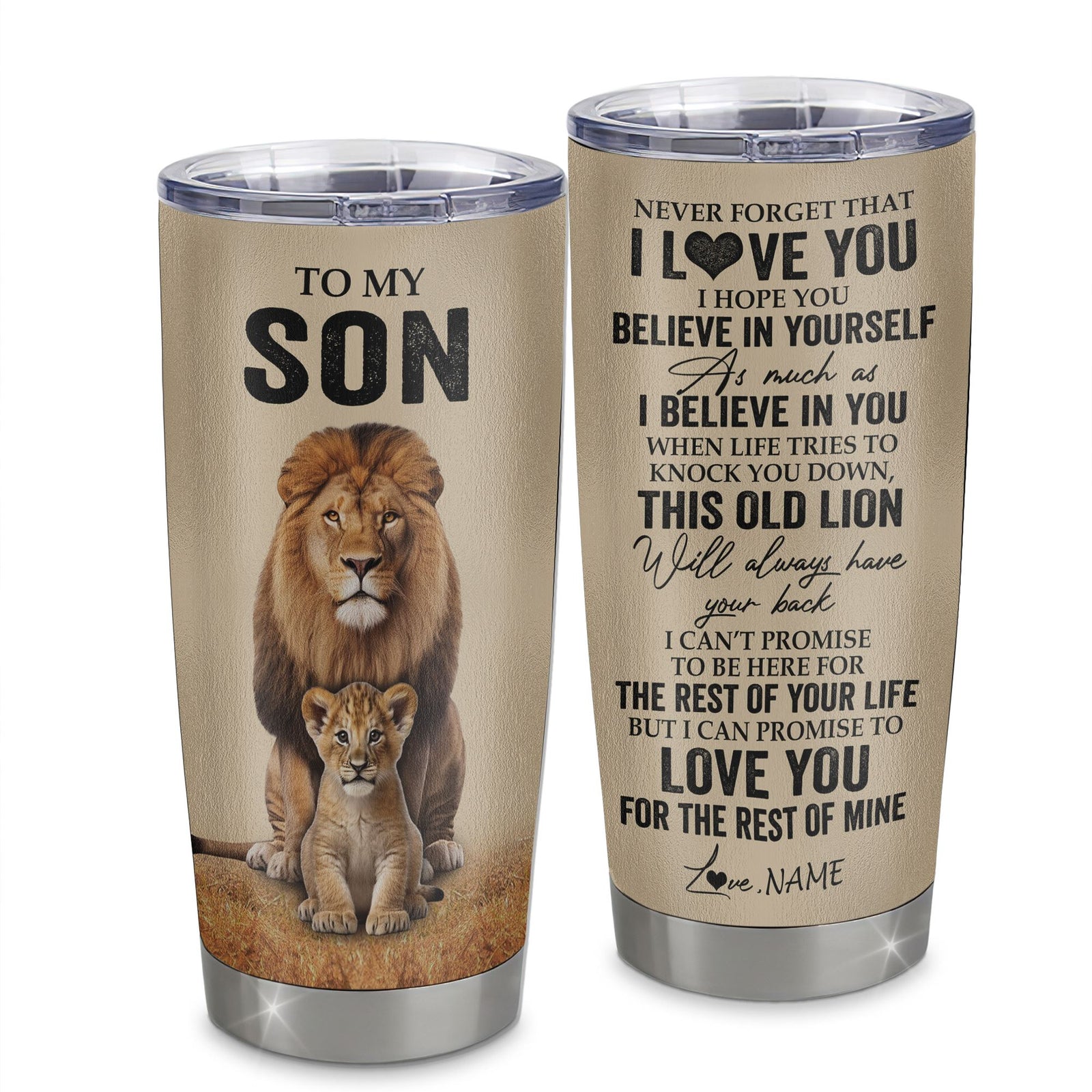 Personalized To My Son Tumbler From Dad Father Lion Stainless Steel Cup Never Forget That I Love You Son Birthday Gifts Graduation Christmas Custom Travel Mug | teecentury