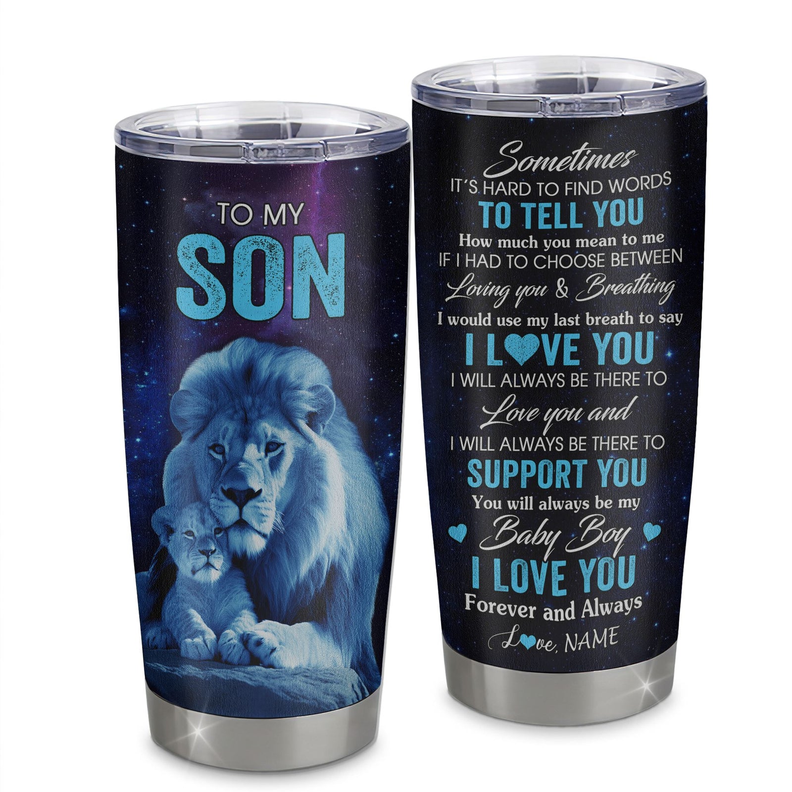 Personalized To My Son Tumbler From Dad Father Stainless Steel Cup Sometimes It's Hard Lion Son Gift Birthday Graduation Christmas Custom Travel Mug | teecentury