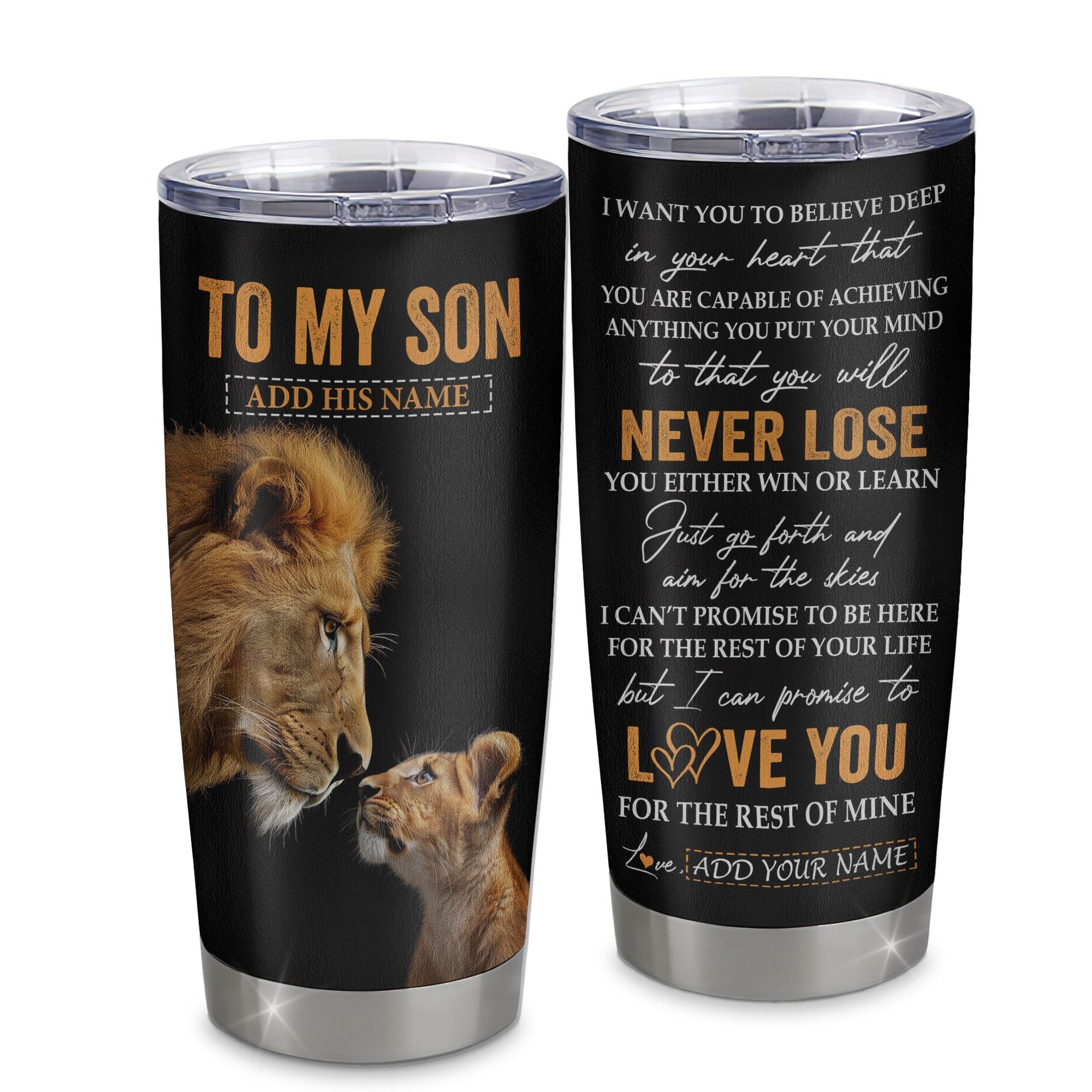 Personalized To My Son Tumbler From Dad Father You Will Never Lose Lion Son Birthday Gifts Graduation Christmas Custom Stainless Steel Cup Travel Mug | teecentury