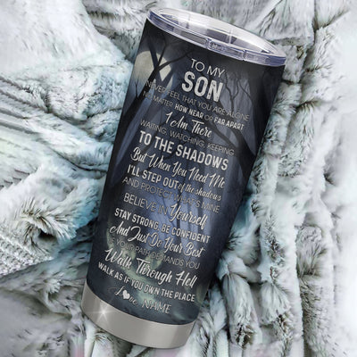 Personalized To My Son Tumbler From Mom Dad Father Mother Stainless Steel Cup Never Feel You Are Alone Wolf Son Birthday Graduation Christmas Travel Mug | teecentury