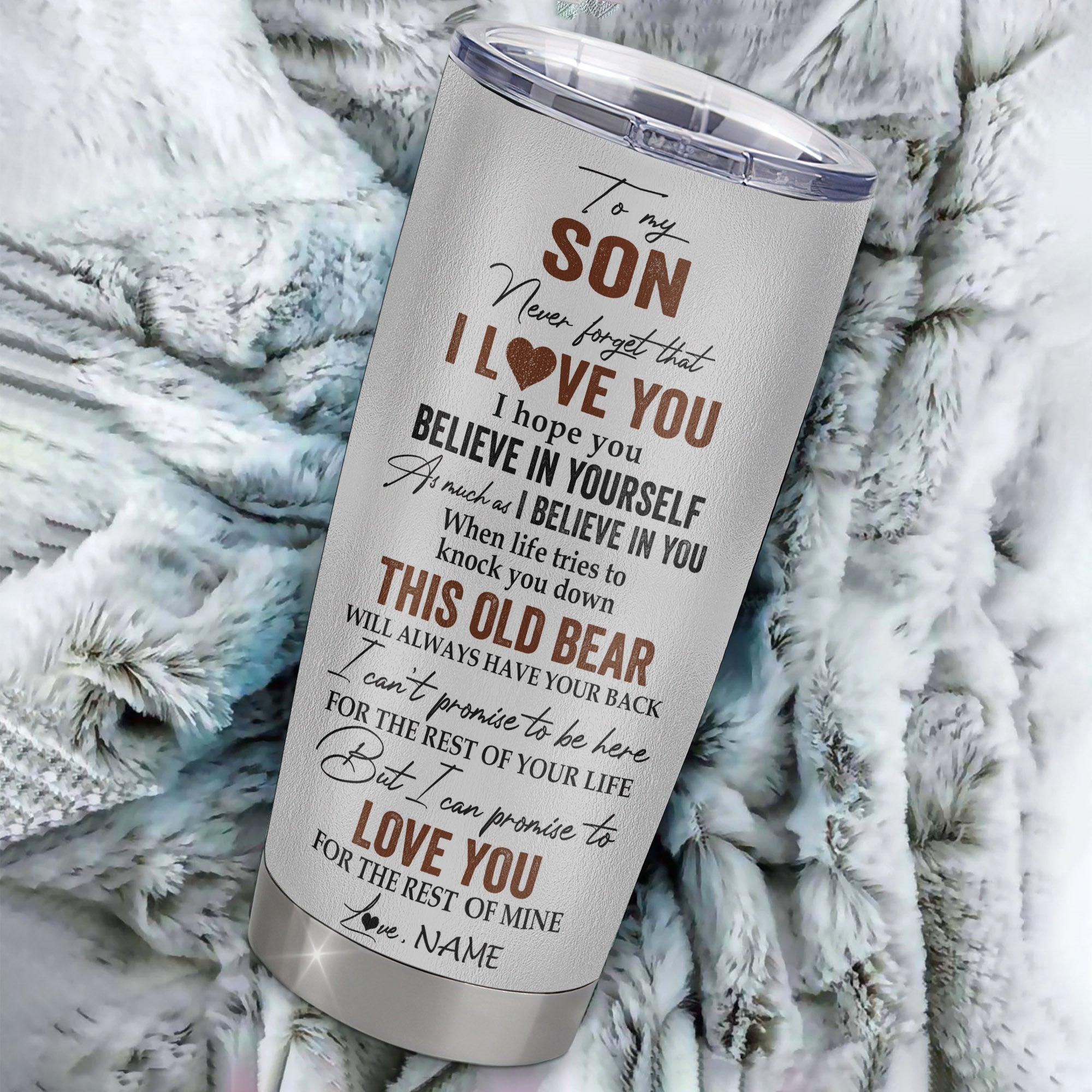 Personalized To My Son Tumbler From Mom Dad Father Mother Stainless Steel Cup Never Forget That I Love You Bear Son Birthday Graduation Christmas Travel Mug | teecentury