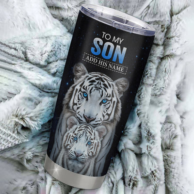 Personalized To My Son Tumbler From Mom Dad I Close My Eyes White Tiger Birthday Gifts For Son Graduation Christmas Gift From Parents Stainless Steel Mug | teecentury