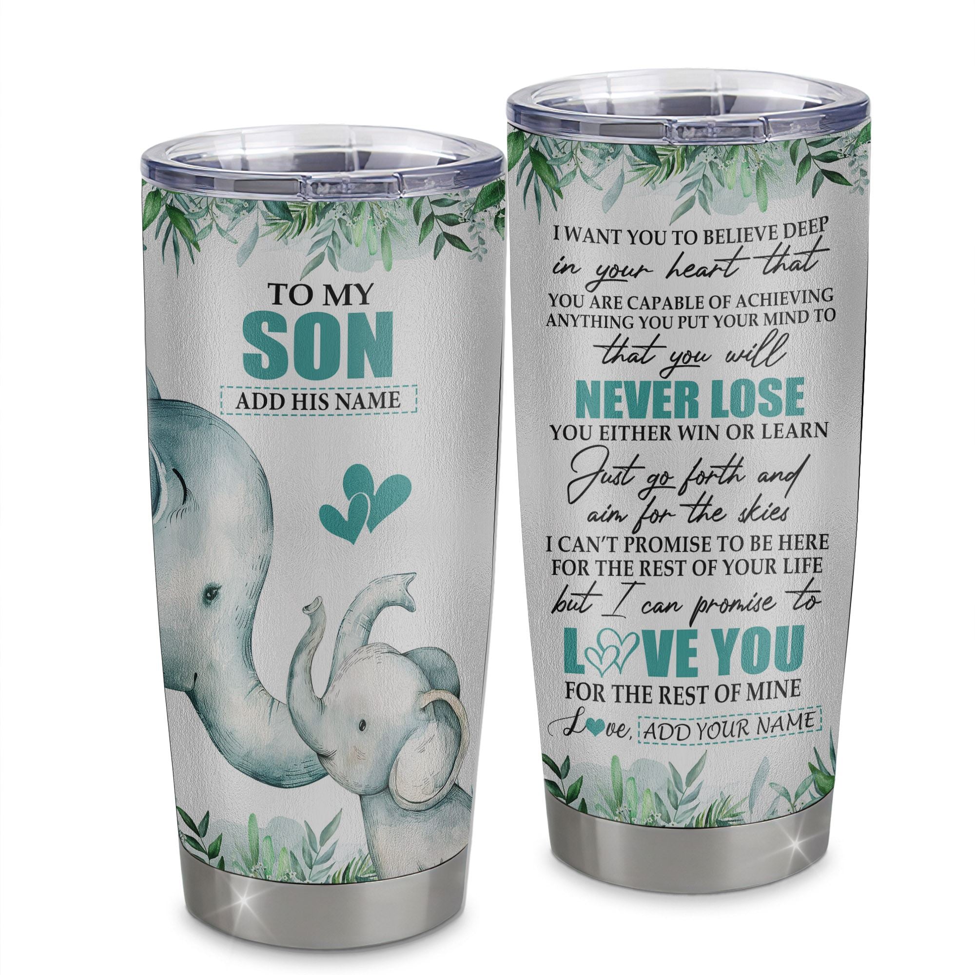 Personalized To My Son Tumbler From Mom Dad Mother Father You Will Never Lose Elephant Son Birthday Gifts Graduation Christmas Custom Stainless Steel Cup Travel Mug | teecentury