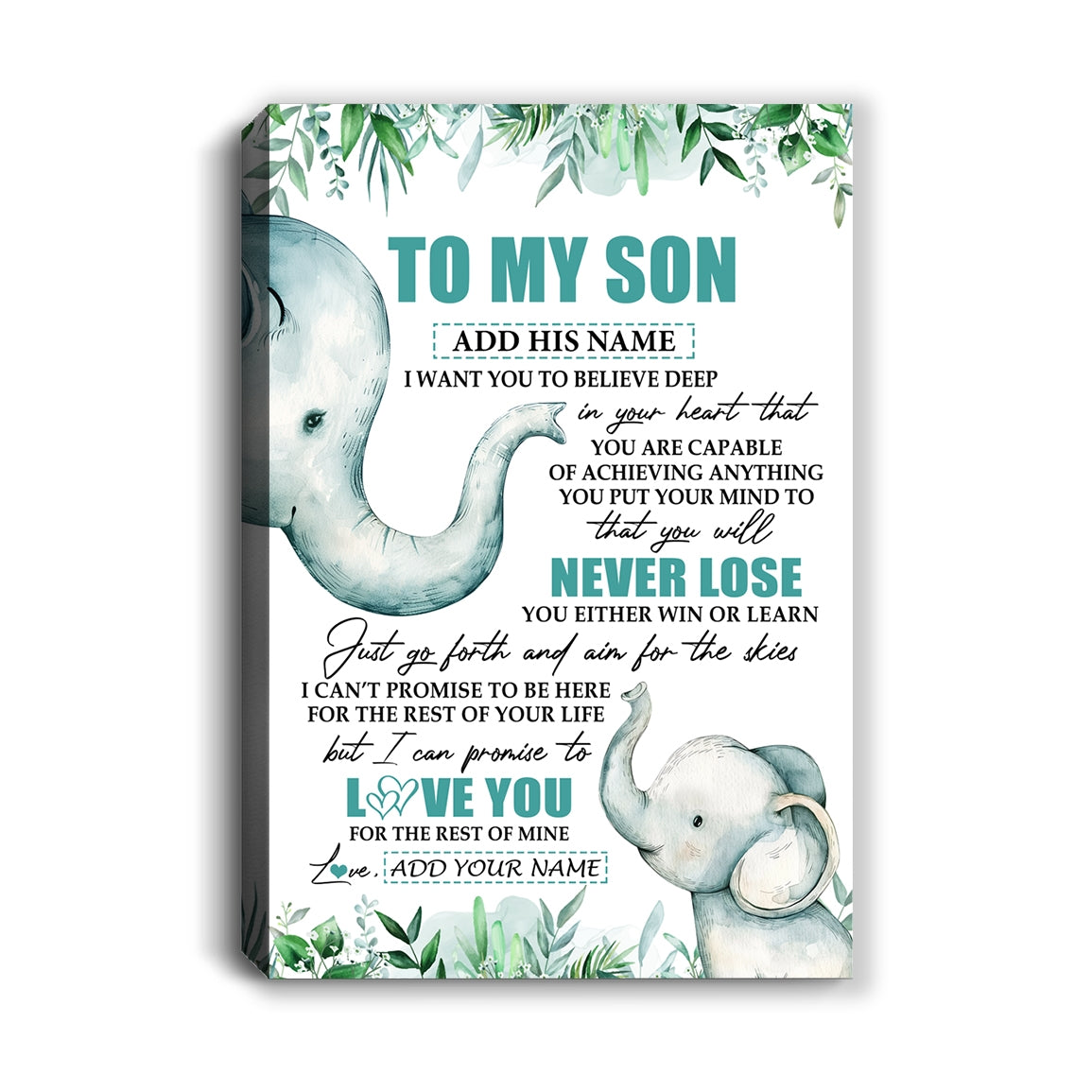 Personalized To My Son Tumbler From Mom Dad Mother Father You Will Never Lose Elephant Son Birthday Gifts Graduation Christmas Custom Wall Art Print Framed Canvas | teecentury