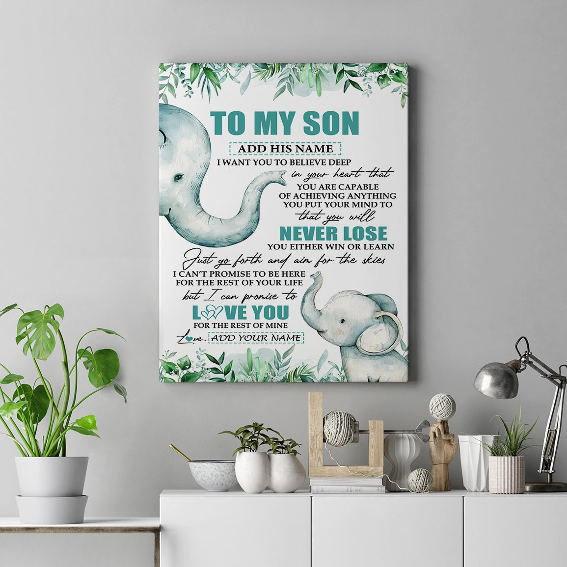 Personalized To My Son Tumbler From Mom Dad Mother Father You Will Never Lose Elephant Son Birthday Gifts Graduation Christmas Custom Wall Art Print Framed Canvas | teecentury