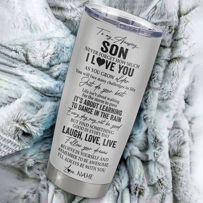 Personalized To My Son Tumbler From Mom Dad Mother Stainless Steel Cup Just Do You Best Laugh Love Live Wolf Son Birthday Graduation Christmas Travel Mug | teecentury