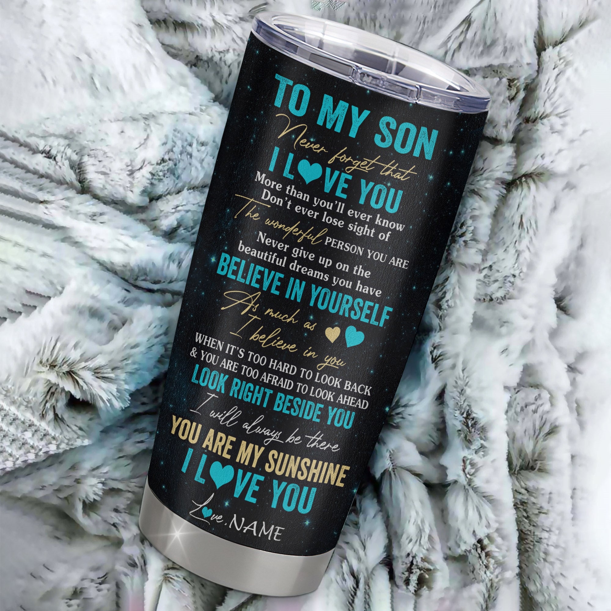 Personalized To My Son Tumbler From Mom Dad Mother Stainless Steel Cup Never Forget I Love You White Tiger Son Birthday Graduation Christmas Travel Mug | teecentury