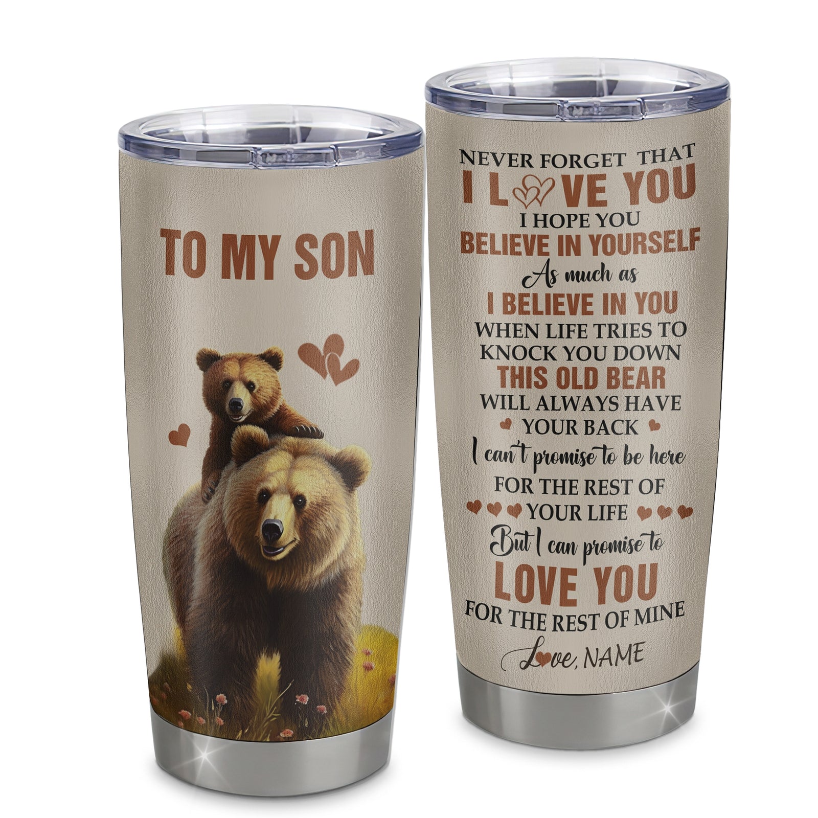 Personalized To My Son Tumbler From Mom Mother Dad Father Stainless Steel Cup This Old Bear Love You Son Birthday Gifts Graduation Christmas Custom Travel Mug | teecentury