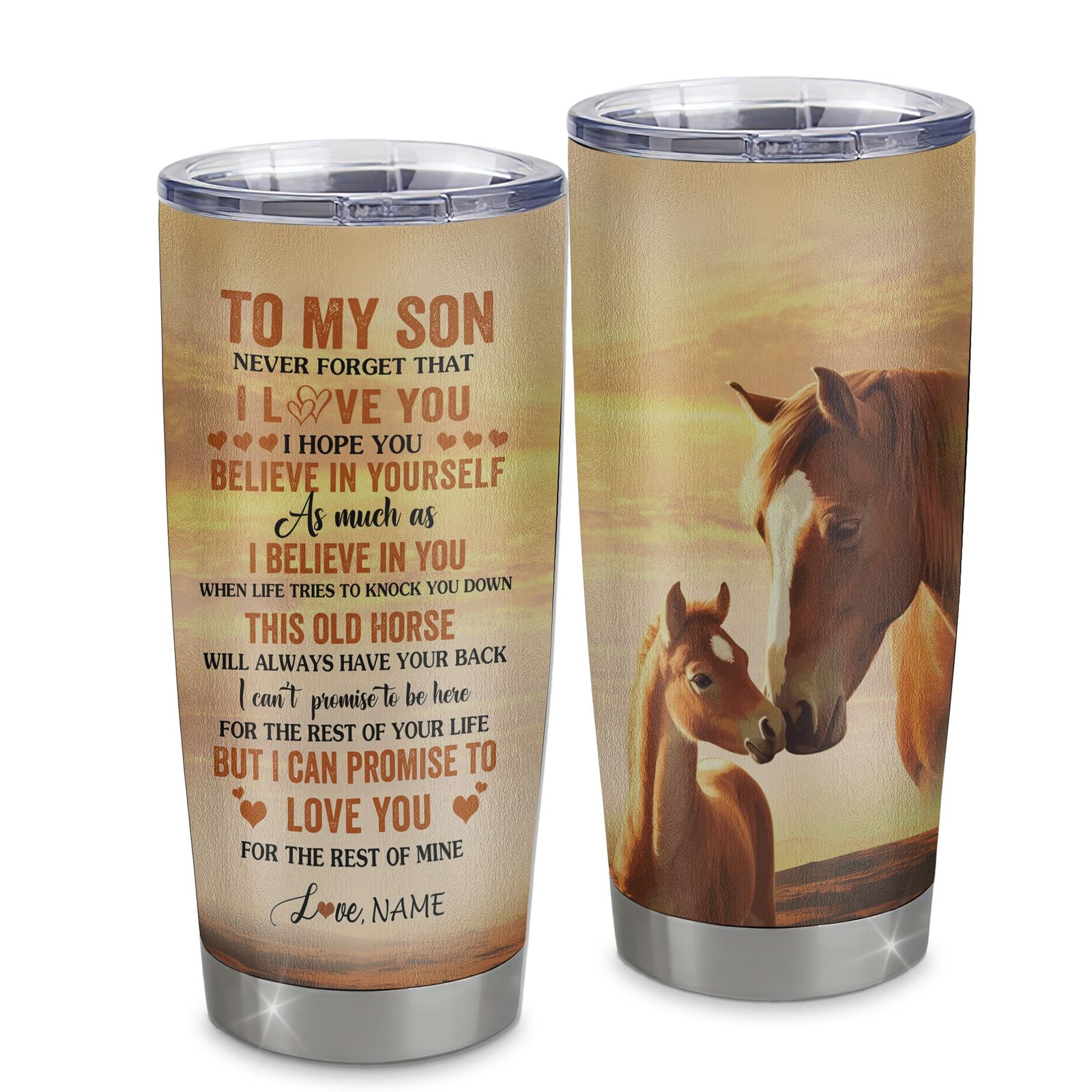 Personalized To My Son Tumbler From Mom Mother Dad Father Stainless Steel Cup This Old Horse Love You Son Birthday Gifts Graduation Christmas Custom Travel Mug | teecentury
