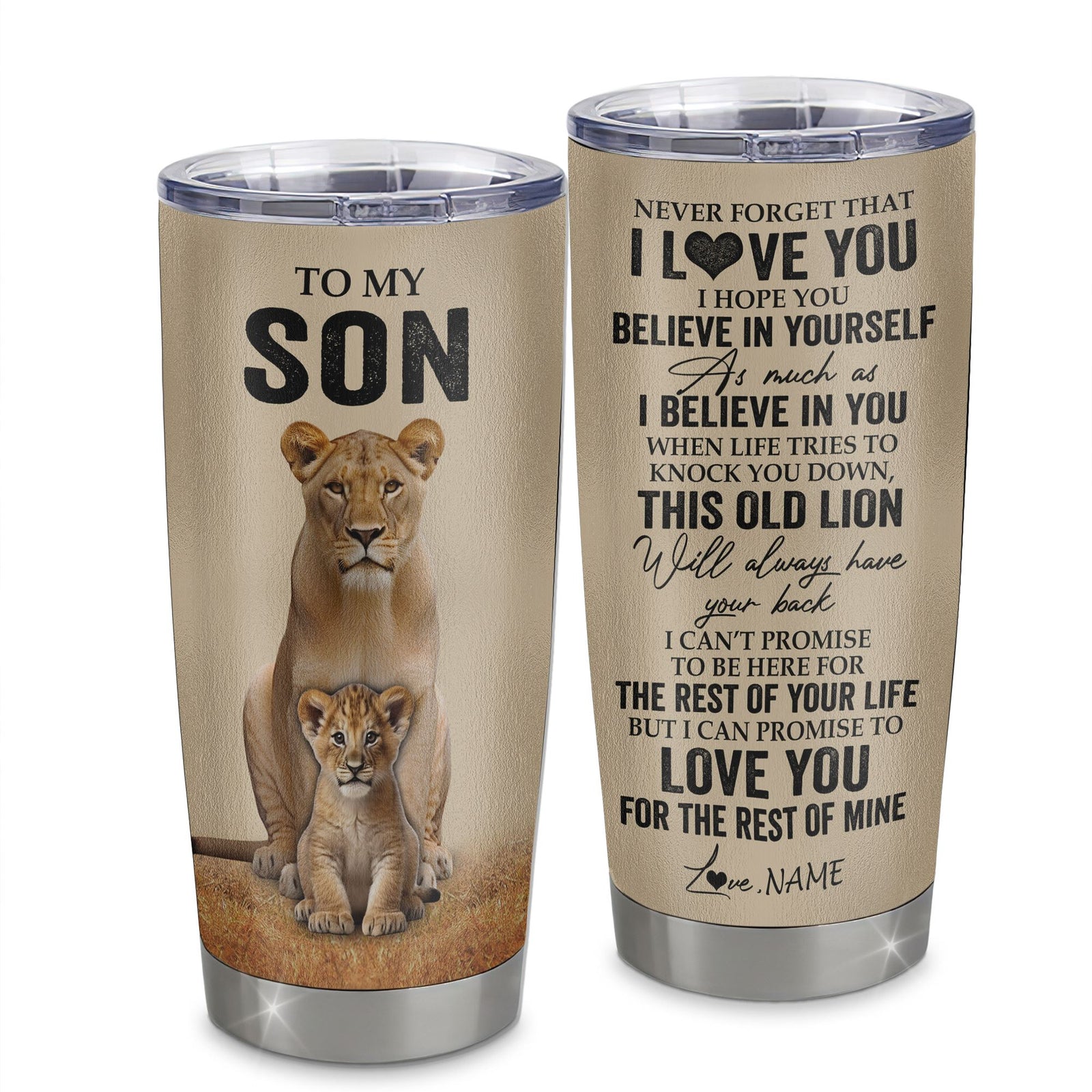 Personalized To My Son Tumbler From Mom Mother Lion Stainless Steel Cup Never Forget That I Love You Son Birthday Gifts Graduation Christmas Custom Travel Mug | teecentury
