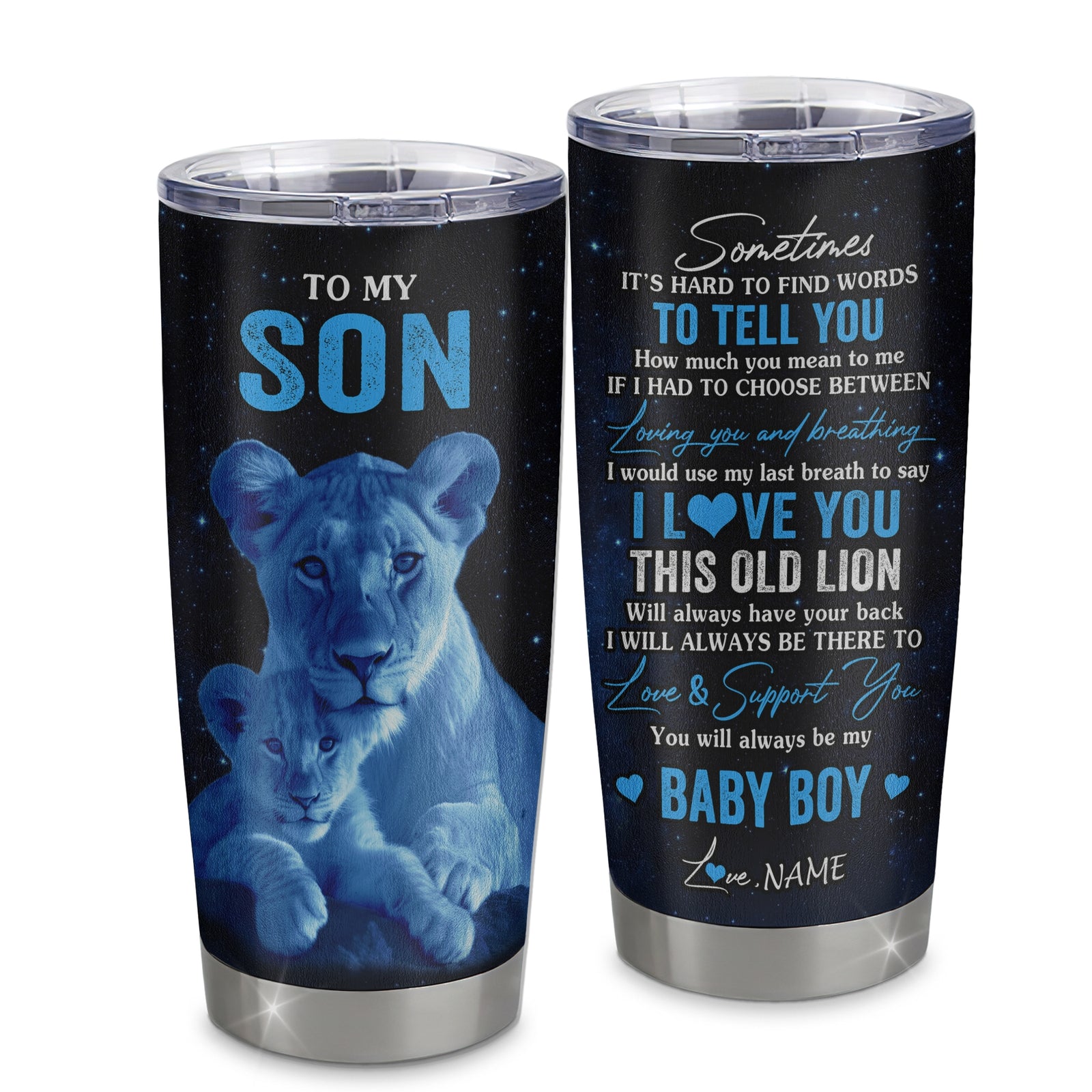 Personalized To My Son Tumbler From Mom Mother Stainless Steel Cup I Love You This Old Lion Son Birthday Graduation Christmas Travel Mug | teecentury