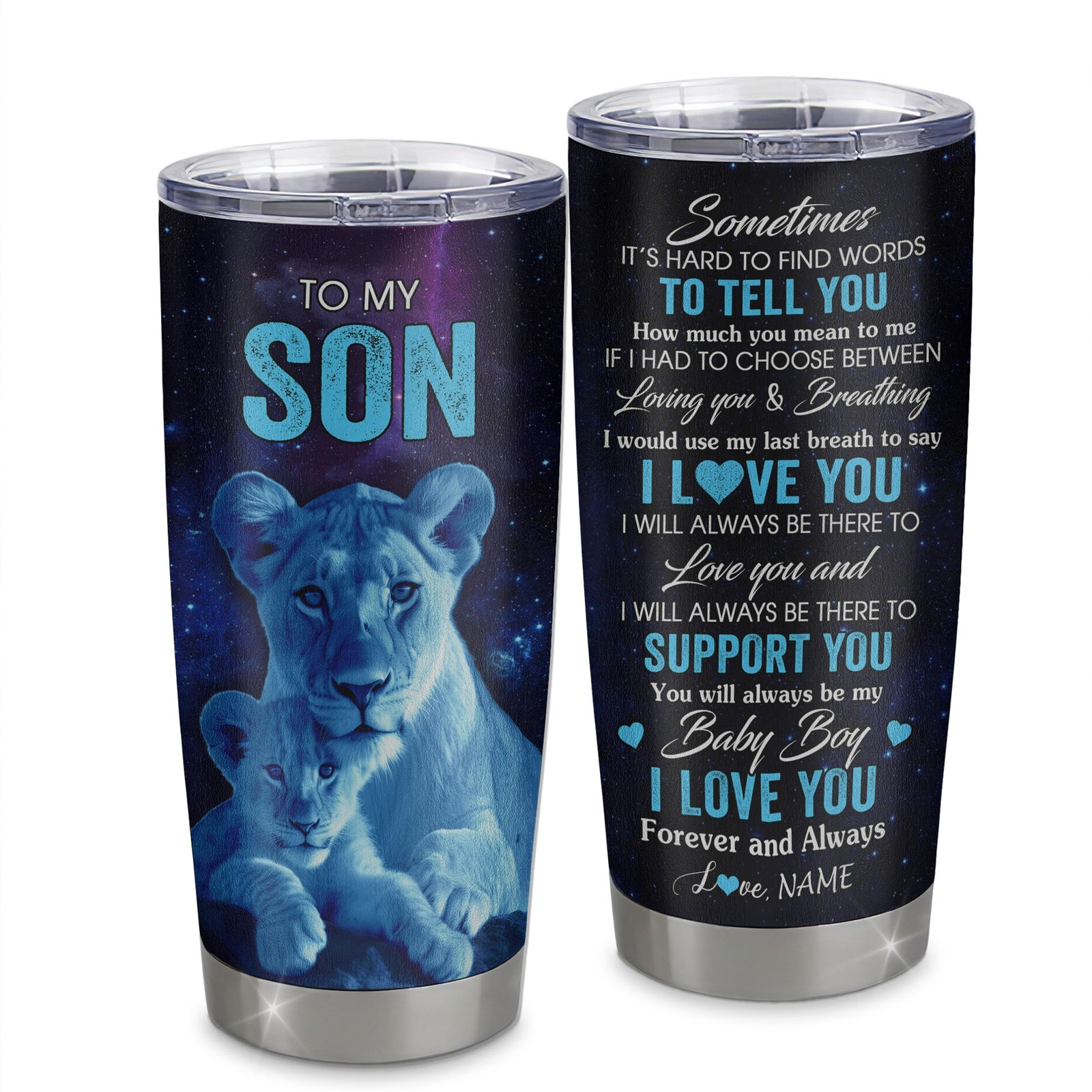 Personalized To My Son Tumbler From Mom Mother Stainless Steel Cup Sometimes It's Hard Lion Son Gift Birthday Graduation Christmas Custom Travel Mug | teecentury