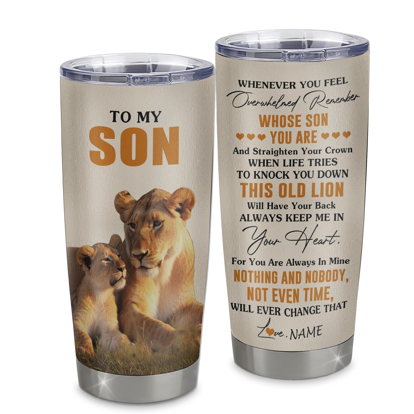 Personalized To My Son Tumbler Stainless Steel Cup From Mom Mother Whenever You Fell Overwhelmed Lion Son Birthday Gifts Graduation Christmas Custom Travel Mug | teecentury