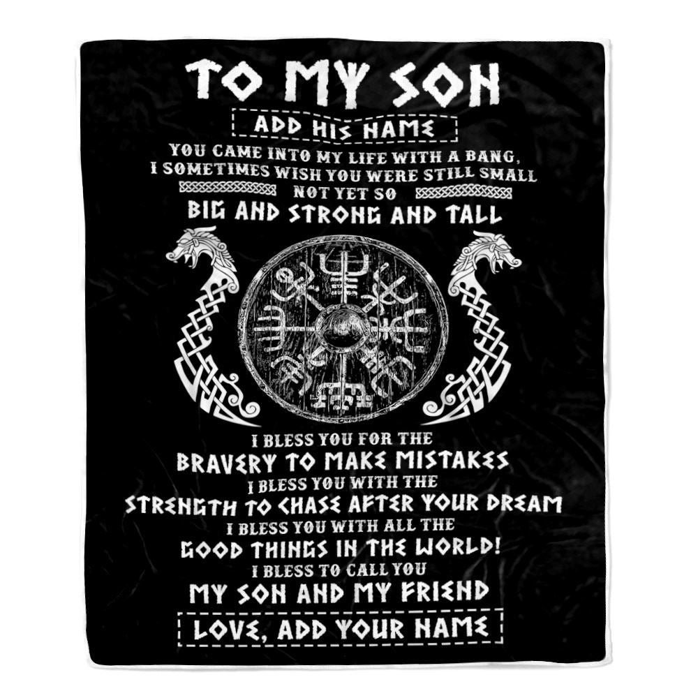 Personalized To My Son Viking Blanket From Dad My Son And My Friend Scandinavian Norse Runes Son Birthday Gifts Christmas Customized Bed Fleece Throw Blanket | teecentury