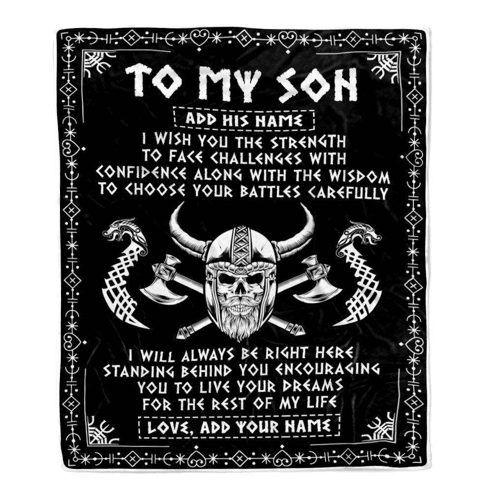 Personalized To My Son Viking Blanket From Mom Dad Mother Father I Wish You The Strength Scandinavian Norse Runes Viking For Men Birthday Gifts Fleece Blanket | teecentury