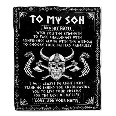 Personalized To My Son Viking Blanket From Mom Dad Mother Father I Wish You The Strength Scandinavian Norse Runes Viking For Men Birthday Gifts Fleece Blanket | teecentury